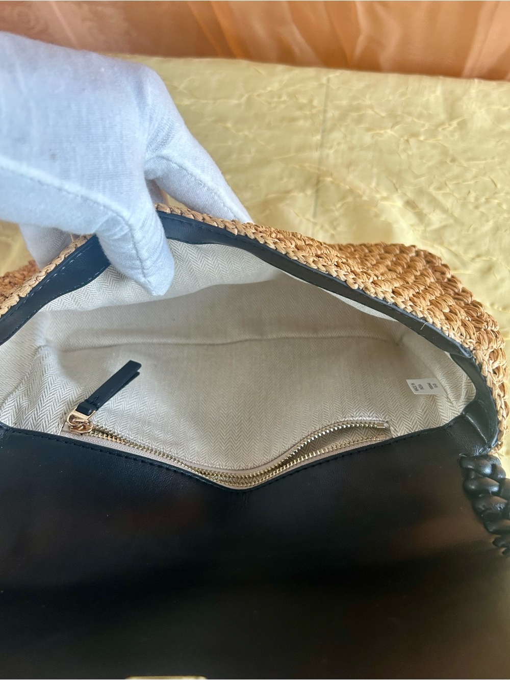 Tory Burch Natural Straw Crossbody with Black Trim and Gold Chain - Picture 7 of 13